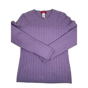Anne Klein 100% Cashmere Lavender Purple Cable Knit Crew Neck Sweater Size Med